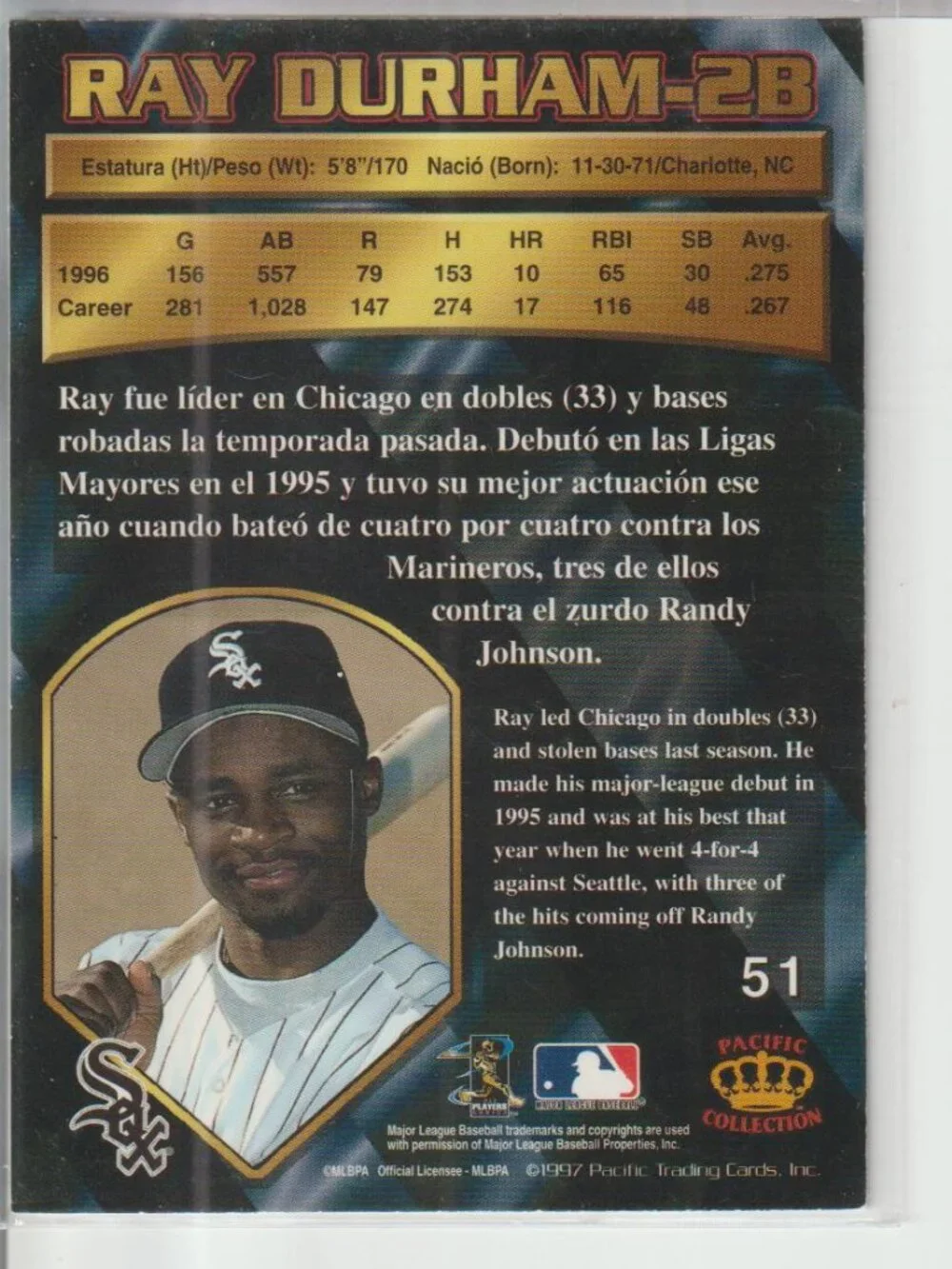 Ray Durham 1997 Pacific Crown Baseball Collection-Silver Border